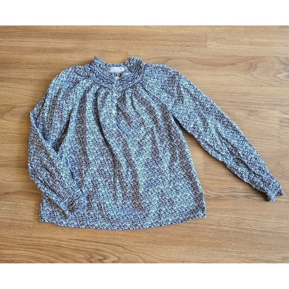 Bonpoint Tess Floral Embroidered Top Size 10A Cotton Long Sleeve Button Front